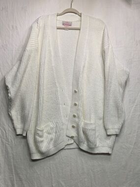 Vintage American Weekend Women Cozy Ivory Button-Front Knit Cardigan. Size 2X.